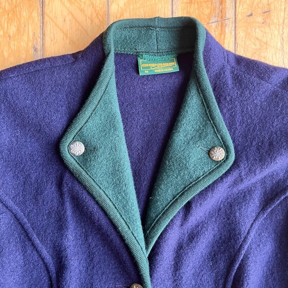 Geiger Navy Green Austria 100% Wool Jacket Vest Cardigan Size 44 - Picture 3 of 8